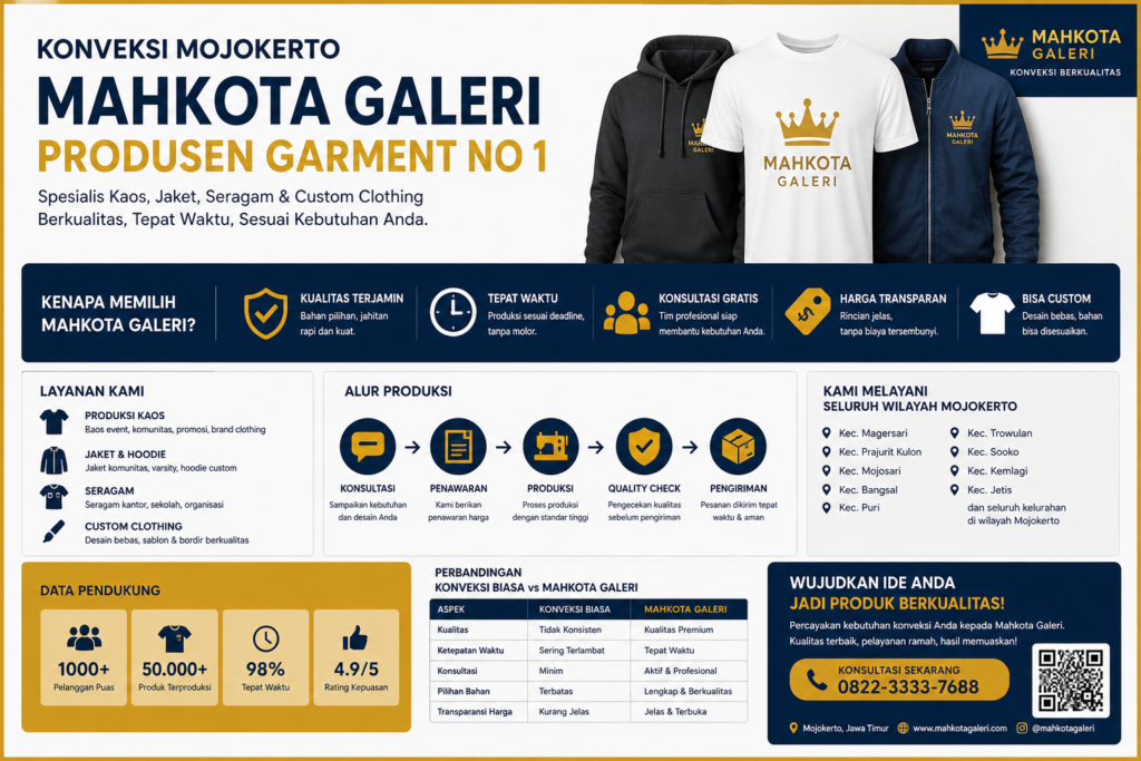 Konveksi Mojokerto Dari Produsen Garment No 1 Mahkota Galeri